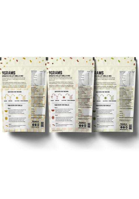 9Grams Sprouted Multi Millet And Moong Instant Chilla Dosa Mix Combo, Protein And Fibre Rich, Healthy Breakfast Or Snack For Kids & Whole Family, With Carrot, Beetroot, Spinach, 3X200G