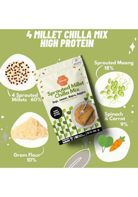 9Grams Sprouted Multi Millet And Moong Instant Chilla Dosa Mix Combo, Protein And Fibre Rich, Healthy Breakfast Or Snack For Kids & Whole Family, With Carrot, Beetroot, Spinach, 3X200G