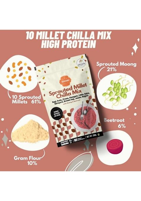 9Grams Sprouted Multi Millet And Moong Instant Chilla Dosa Mix Combo, Protein And Fibre Rich, Healthy Breakfast Or Snack For Kids & Whole Family, With Carrot, Beetroot, Spinach, 3X200G