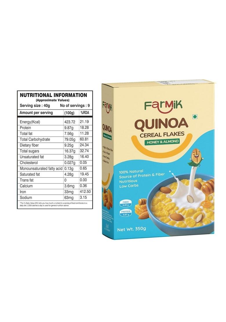 Farmik Quinoa Honey & Almond Corn Flakes – Crunchy, Nutritious & Vitamin-Rich Breakfast Cereal | Made With Golden Corn, Real Honey & Almonds | 300G