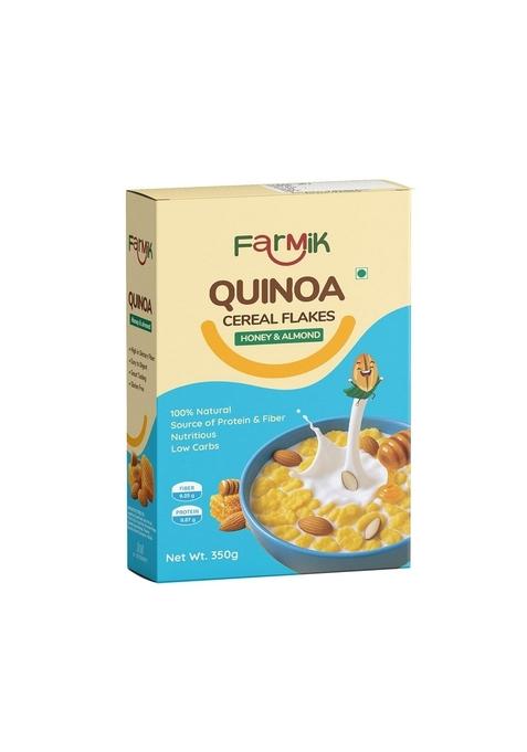 Farmik Quinoa Honey & Almond Corn Flakes – Crunchy, Nutritious & Vitamin-Rich Breakfast Cereal | Made With Golden Corn, Real Honey & Almonds | 300G