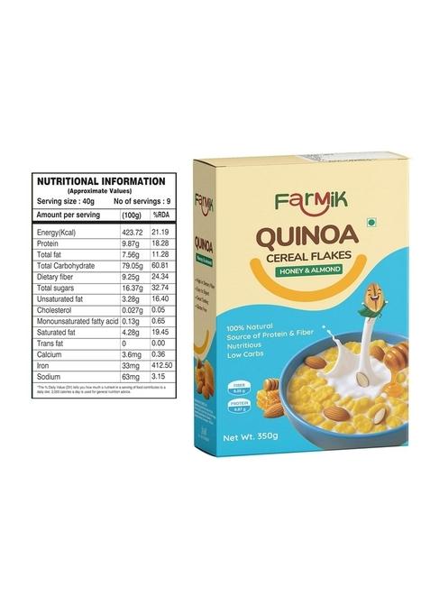 Farmik Quinoa Honey & Almond Corn Flakes – Crunchy, Nutritious & Vitamin-Rich Breakfast Cereal | Made With Golden Corn, Real Honey & Almonds | 300G