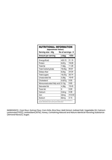 Farmik Quinoa Honey & Almond Corn Flakes – Crunchy, Nutritious & Vitamin-Rich Breakfast Cereal | Made With Golden Corn, Real Honey & Almonds | 300G