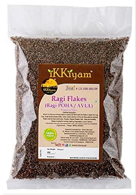 Ikkiyam Ragi Flakes (Avul) | Whole Grain Finger Millet | Poha With Fresh Coconut & Country Sugar | Breakfast Millet Pohe Loaded With Calcium & Nutrients | Unflavoured Ragi Alternative To Oats | 250G Pack
