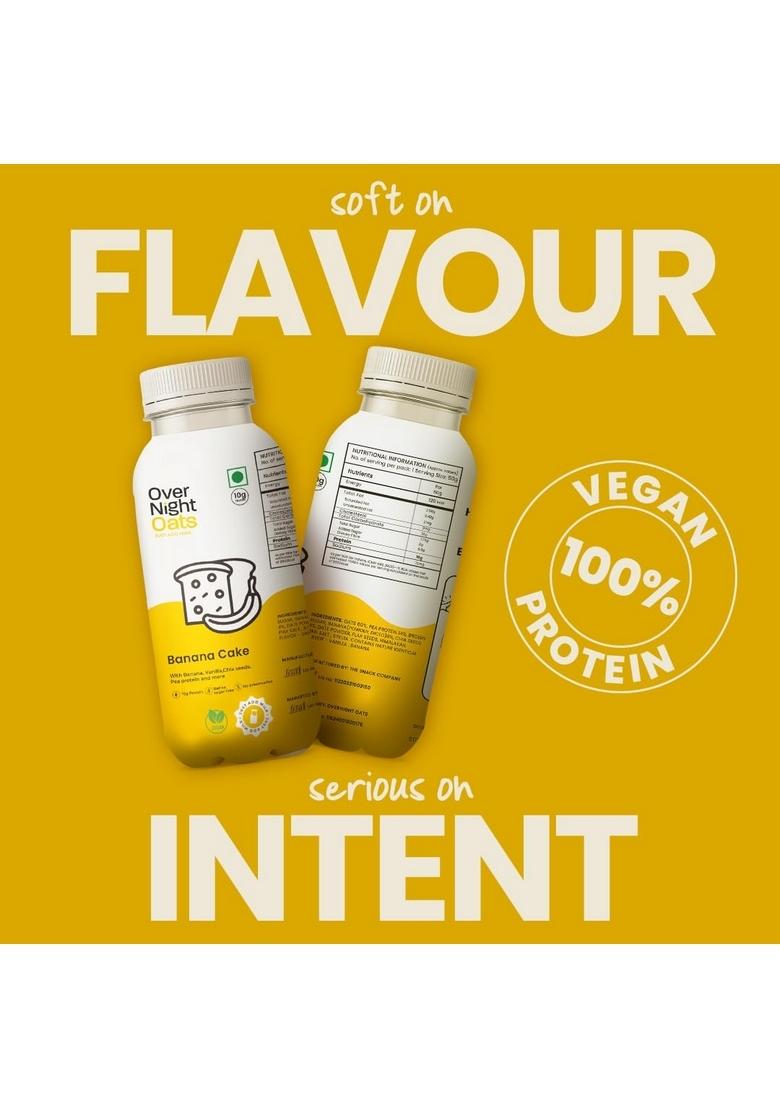 Overnight Oats With Vegan Protein | High Protein Oats Breakfast With Dietary Fibre | Just Add Milk | Ready In Minutes | 2 Banana Cake + 2 Mixed Berries + 2 Vanilla (Pack Of 6, 50G Each)