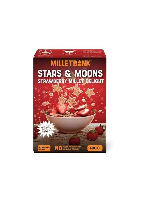 Millet Bank Stars And Moons Strawberry Delight | No Maida Refined Sugar Added Colours Preservatives Wholesome Breakfast 1 X 400G