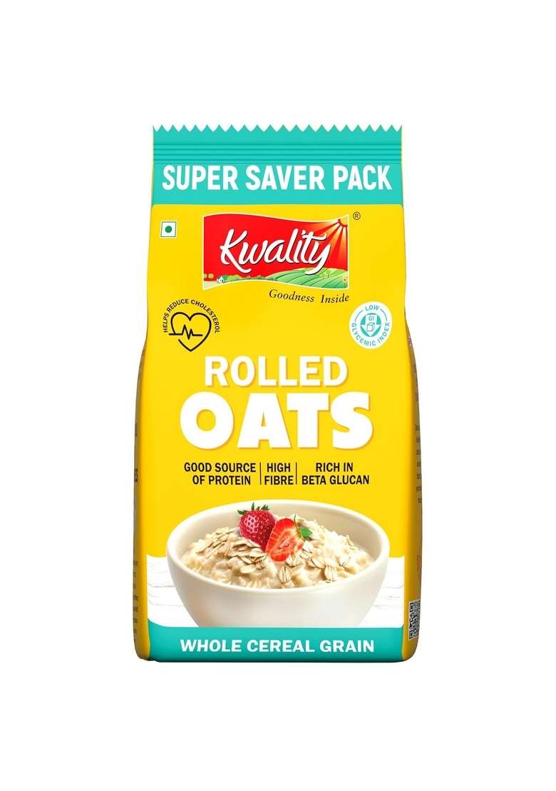 Kwality Rolled Oats 1Kg Pouch | Wholegrain Oatmeal For Healthy Breakfast | High Fiber & Protein | Gluten-Free | No Added Sugar | Weight Management Friendly | Quick Cooking - Indya