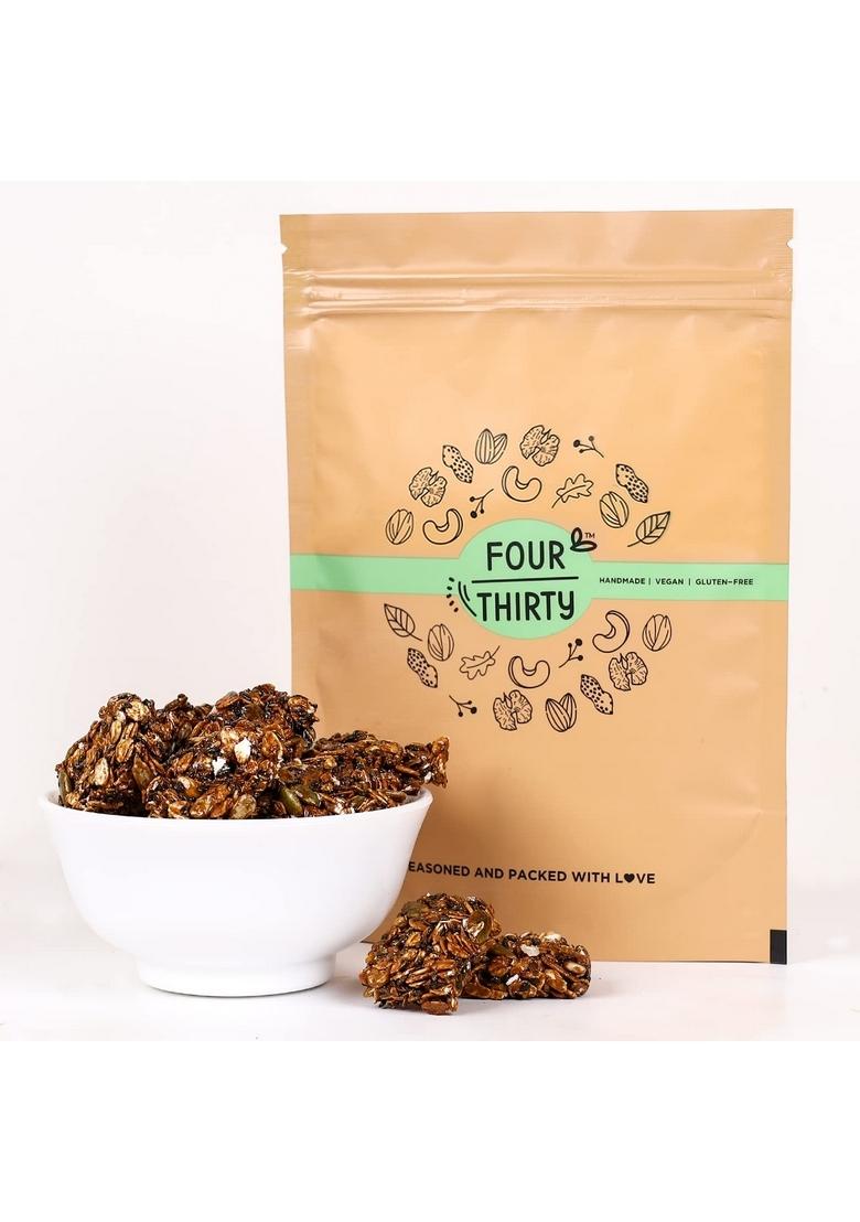 Fourthirty Granola Crunch | Tasty Healthy Snacks | Gluten-Free Snacks | Made With Jaggery | Vegan | Sugar-Free | No Preservatives | 2 X 150 G | Pack Of 2