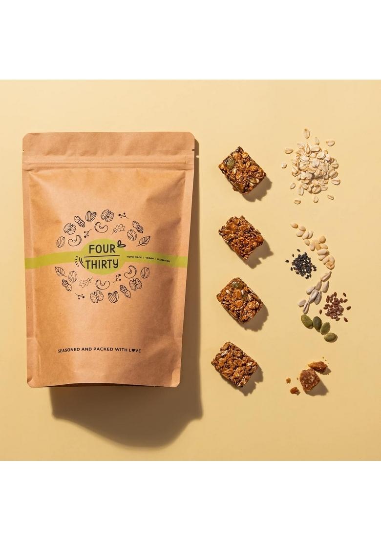 Fourthirty Granola Crunch | Tasty Healthy Snacks | Gluten-Free Snacks | Made With Jaggery | Vegan | Sugar-Free | No Preservatives | 2 X 150 G | Pack Of 2