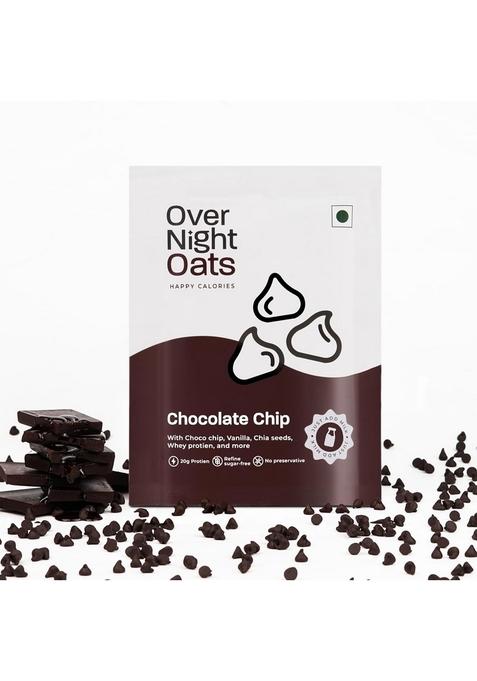 Overnight Oats 20Gm High Protein, Refined Sugar Free, With Choco Chip, Chia Seeds, Whey Protein & More (Chocolate Chip, 85Gm Each)| Breakfast Cereals For Weight Management| Pack Of 5