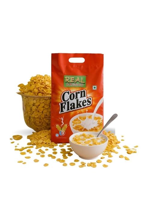 Real Crunch Corn Flakes Healthy & Crunchy Breakfast Cereal With Premium Golden Corn Flavor Rich In Iron, Vitamins & Fiber Nutritious Morning Meal For Kids And Adults (500G)