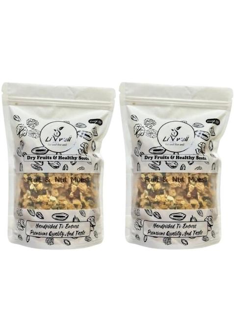 Livwell Premium Dry Fruit & Nut Muesli 1Kg (Pack Of 2 × 500G) | Real Fruits & Wholegrain | High Fiber & Protein Breakfast Cereal | Healthy Diet Food For Weight Management