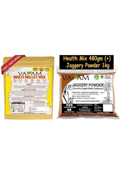 Vayam Combo 1 | Health Mix Powder 400G & Jaggery Powder 1Kg | Multi Millet Mix & Jaggery
