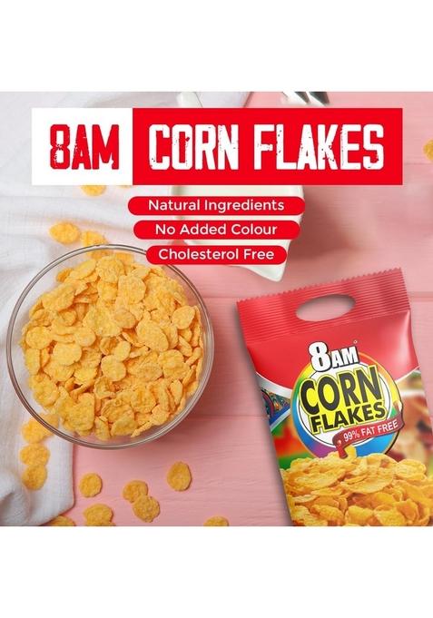 8Am Corn Flakes, Made With Golden Corns, Delicious And Nutritious Breakfast Cereals, 99% Fat Free Crunchy And Tasty Snacks For Daily Life, Include Light And Crispy Whole Grain, 500Gm Pouch (Pack Of 2)