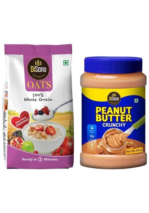 Disano Peanut Butter Crunchy 924G & Oats, 100% Wholegrain, Pouch 1 Kg