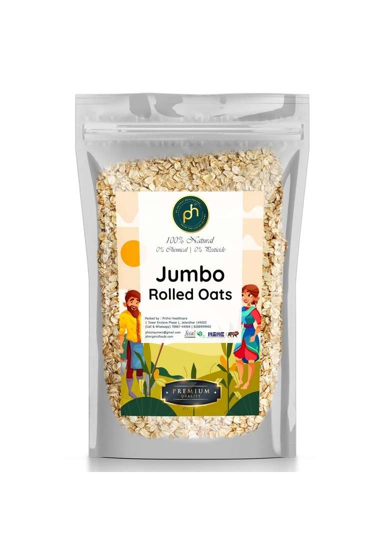 Phs Organic Jumbo Oats Flakes 450G Usda Npop Certified | Gluten-Free | 100% Natural Rich In Fibre | Suitable For Diet | Great Breakfast Vacuum Packed - Indya