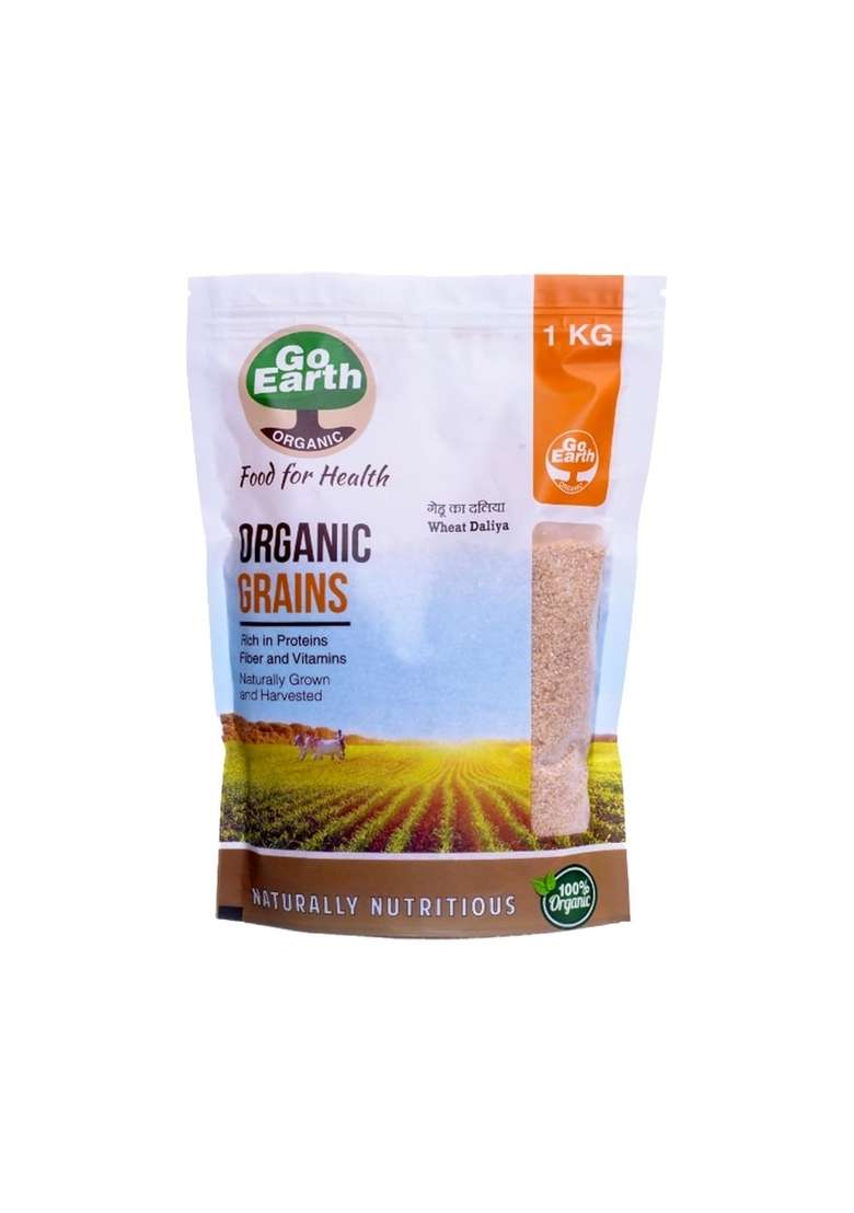 Go Earth Organic Wheat Dalia, 1Kg | Broken Wheat Superfood | High Protein, Iron, Zinc & Fiber | Healthy Food For Breakfast, Porridge & Pulao - Indya