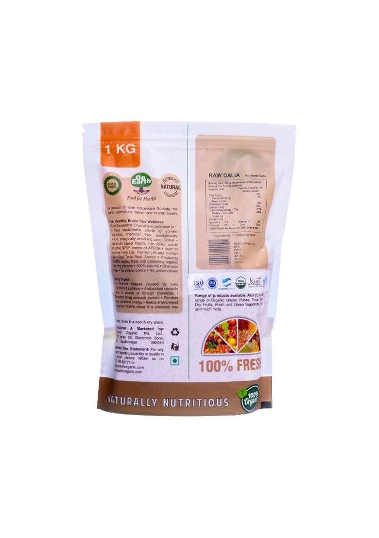 Go Earth Organic Wheat Dalia, 1Kg | Broken Wheat Superfood | High Protein, Iron, Zinc & Fiber | Healthy Food For Breakfast, Porridge & Pulao - Indya