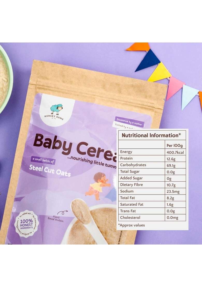 Hungry Bums Steel Cut Oats For Baby - 300Gm | High Fibre | Plant Based I High Protein | Easy To Digest | No Added Salt & Flavour | No Preservatives - Indya