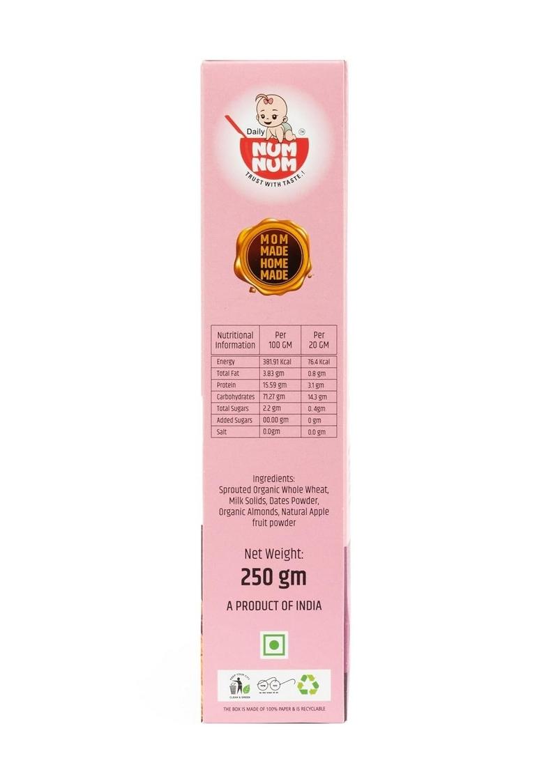 Num Num Cereals For Kids | Instant Wheat Apple Almonds | No Salt, No Sugar Whole Grains Cereals | Healthy Food For Little Ones With Milk | 250 Gms