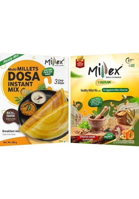 Millex Millet Health Mix With Churnam 1Kg (Pack Of 1) & Multi Millets Dosa Instant Mix 400G (Pack Of 1) |Natural & Healthy |High Fibre & Protein | No Sugar Organic Multigrain Nutrition | Weight Loss|