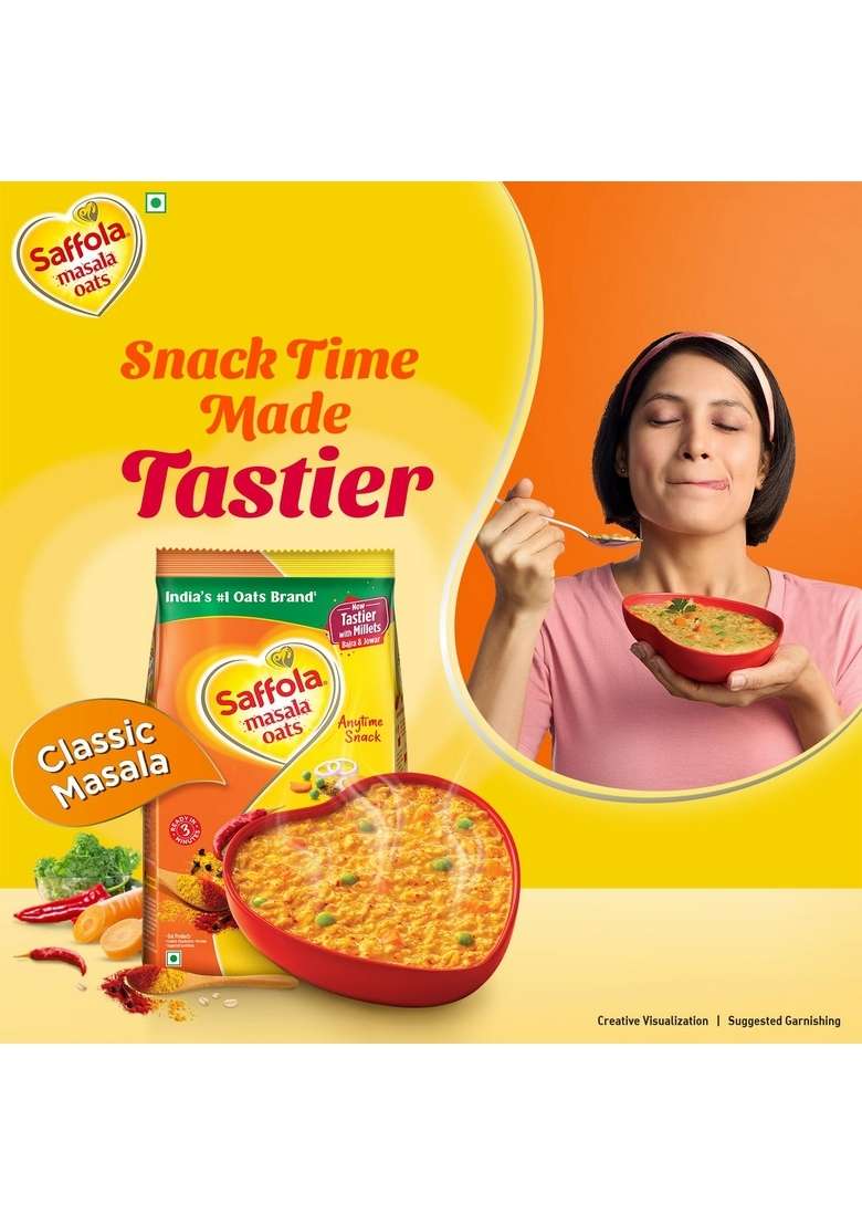 Saffola Masala Oats|38G| Classic Masala | Tasty, Anytime Snack | Ready In 3 Mins | Millets Goodness- With Bajra & Jowar | No Maida , No Added Preservatives | Helps Manage Weight - Indya