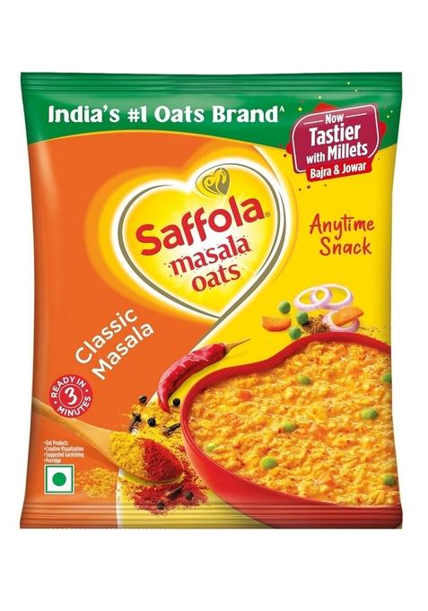 Saffola Masala Oats|38G| Classic Masala | Tasty, Anytime Snack | Ready In 3 Mins | Millets Goodness- With Bajra & Jowar | No Maida , No Added Preservatives | Helps Manage Weight