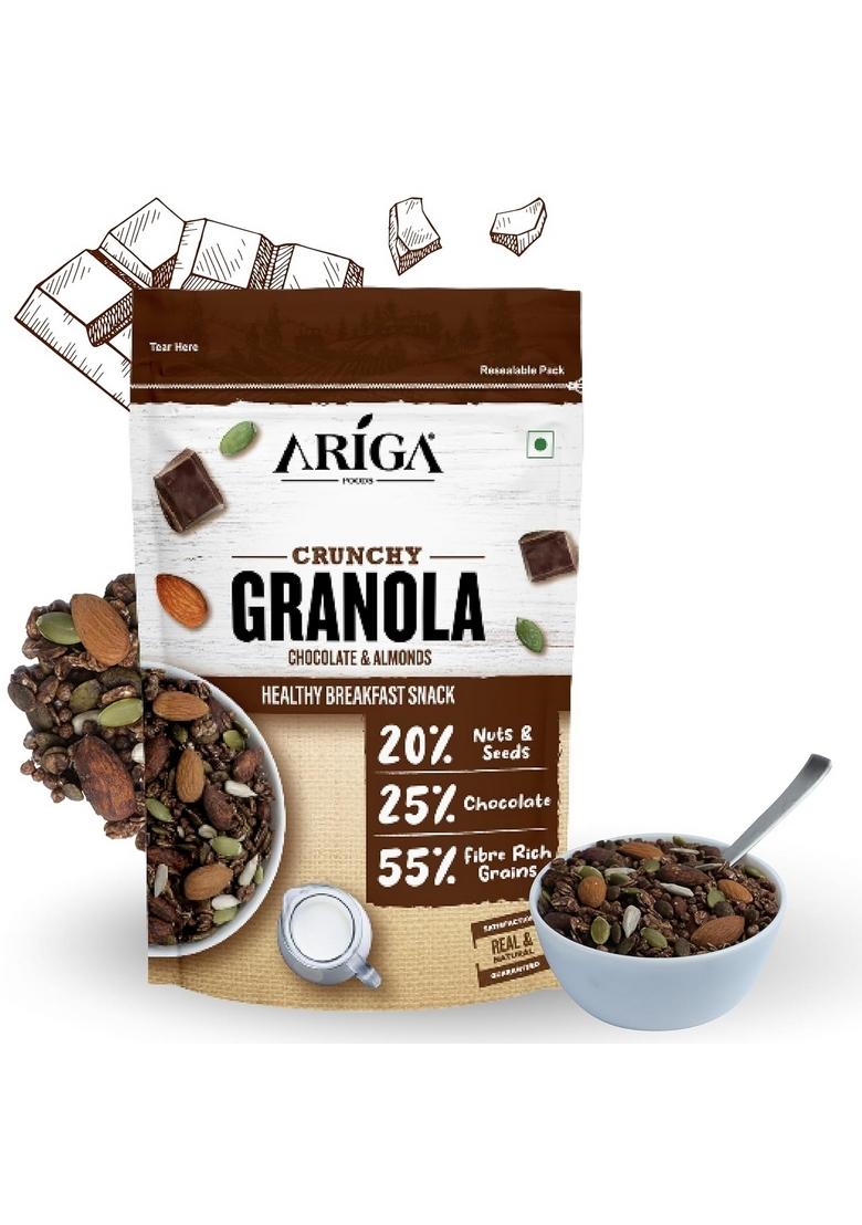 Ariga Foods Crunchy Granola Chocolate & Almonds Value Pack(200G) | Cereals For Breakfast | Multigrain Food 20% Nuts & Seeds | Healthy & Nutritious | Vitamins & Minerals Rich | Healthy Rich Diet Food