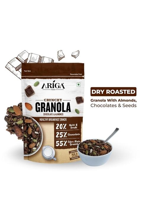 Ariga Foods Crunchy Granola Chocolate & Almonds Value Pack(200G) | Cereals For Breakfast | Multigrain Food 20% Nuts & Seeds | Healthy & Nutritious | Vitamins & Minerals Rich | Healthy Rich Diet Food