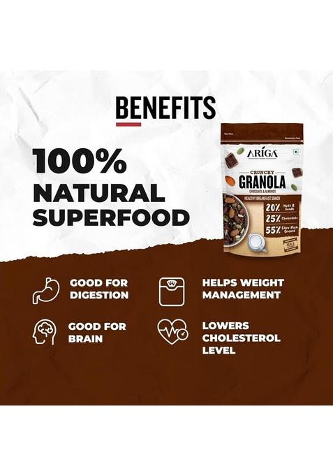 Ariga Foods Crunchy Granola Chocolate & Almonds Value Pack(200G) | Cereals For Breakfast | Multigrain Food 20% Nuts & Seeds | Healthy & Nutritious | Vitamins & Minerals Rich | Healthy Rich Diet Food