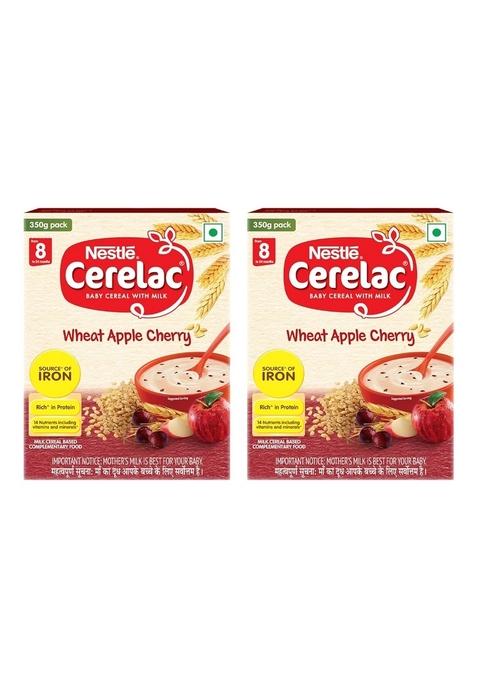 Cerelac Baby Cereal With Milk, Wheat Apple Cherry,Stage 2, From 8 To 24 Months, Source Of Iron & Protein, 300G(Weight May Vary Upwards) (Pack Of 2)