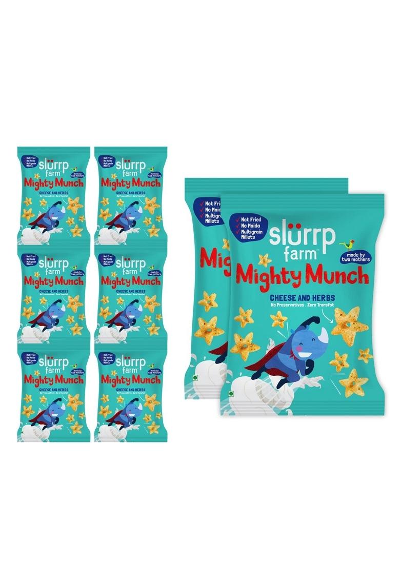 Slurrp Farm Choco Crunch Chocolate Cerealfor Kids | 400 G & Slurrp Farm Healthy Snacks For Kids | Mighty Puff Cheese & Herbs| 8X 20G Each