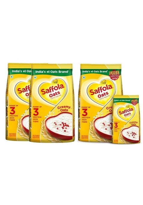 Saffola Oats | Rolled Oats | Delicious Creamy Oats | High Protein & Fibre| 2Kg (Pack Of 2 X 1Kg) & Saffola Oats | Rolled Oats | Delicious Creamy Oats | High Protein & Fibre| 1Kg With 300G Free