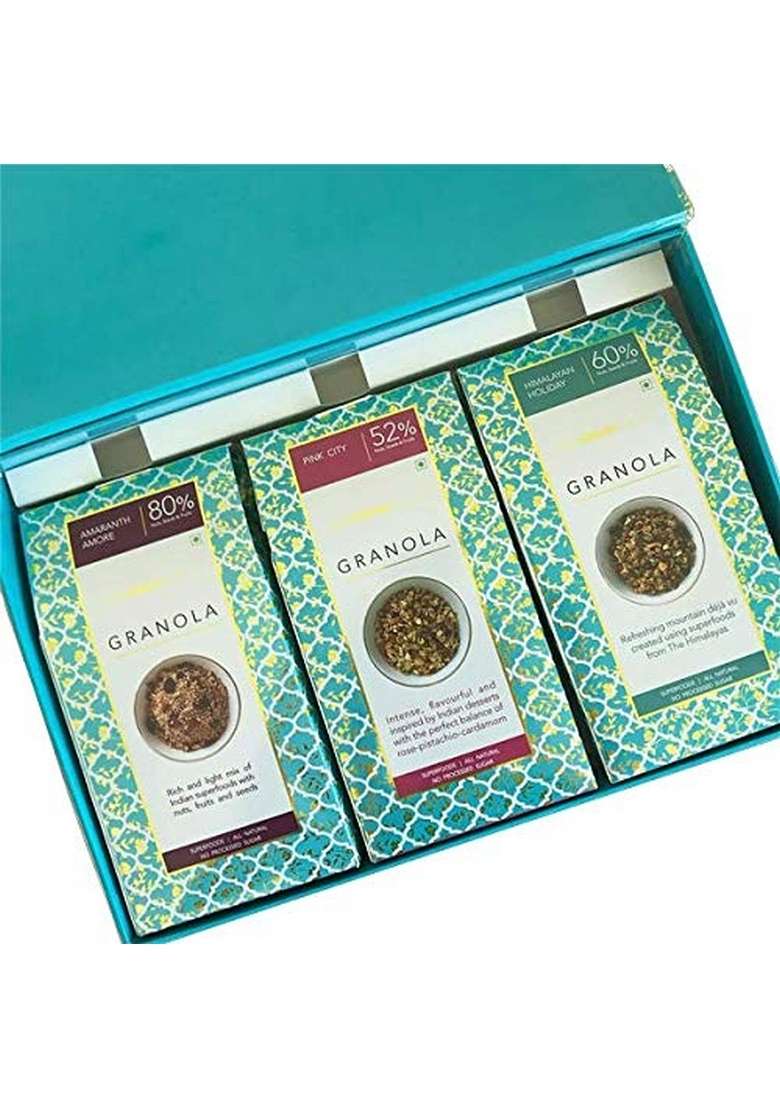 Thenibblebox Luxury Breakfast Collection - Assorted Set Of 3 Breakfast Granola, 300G [With Min 52% Dry Fruits, Gluten Free, Vegan Friendly, No Refined Sugar] Hard Box With Magnet Lock And Metallic Foiling On The Box - Indya
