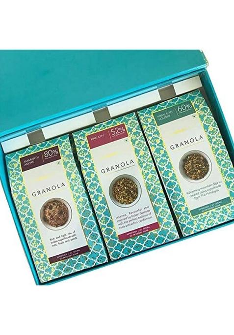 Thenibblebox Luxury Breakfast Collection - Assorted Set Of 3 Breakfast Granola, 300G [With Min 52% Dry Fruits, Gluten Free, Vegan Friendly, No Refined Sugar] Hard Box With Magnet Lock And Metallic Foiling On The Box