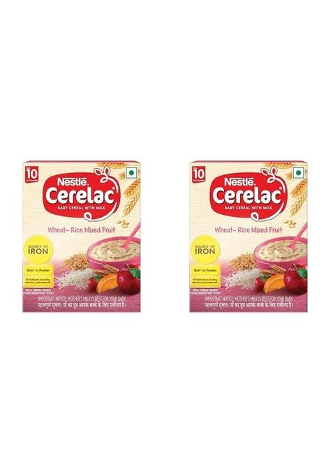 Cerelac Baby Food Cereal | Wheat Rice Mixed Fruit For 10 To 24 Months Baby | Source Of Iron & Protein | Instant Cereal | 600G (Pack Of 2)