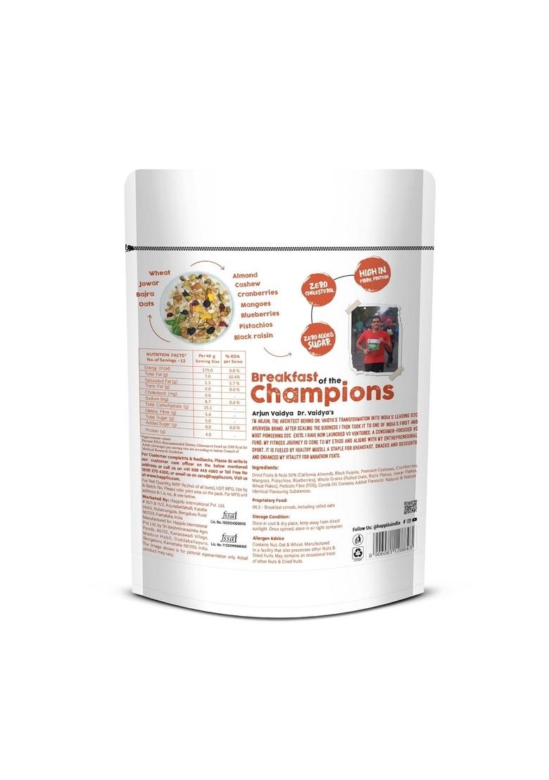 Happilo Loaded Fruit & Nuts Muesli 400G, Healthy Food For Breakfast, 50% Dried Fruits & Nuts, 4 Whole Grains, Prebiotics Fiber, Naturally Cholesterol Free, No Added Sugar (Pack Of 2)