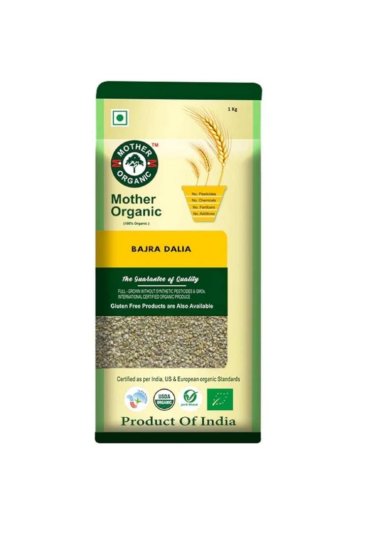 Mother Organic Bajra Dalia | 100% Certified Organic Pearl Millet Cracked Grain | No Pesticides, No Chemicals | Gluten-Free, High Fibre & Protein-Rich Breakfast Cereal | Product Of India (500 Gram) - Indya