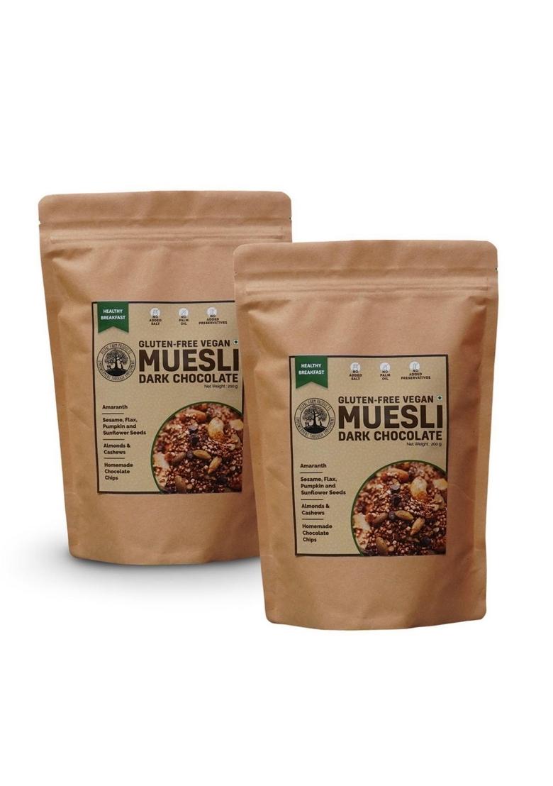 Peepal Farm Gluten Free Chocolate Vegan Muesli | Handmade Wholegrain Breakfast Cereal | No Added Artificial Flavors & Preservatives | Pack Of 2 (200G Each)