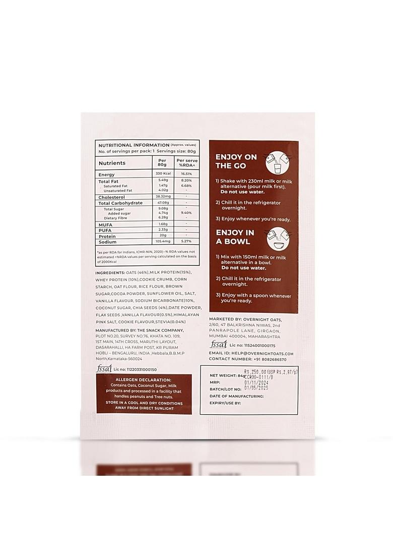 Overnight Oats 20Gm High Protein, Refined Sugar Free, Cookies & Creme, Chia Seeds, Whey Protein & More| Breakfast Cereals For Weight Management| (Cookies & Creme, Pack Of 5)