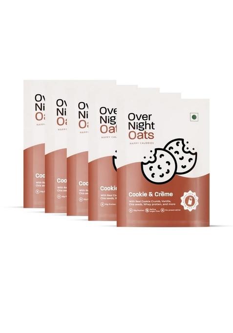 Overnight Oats 20Gm High Protein, Refined Sugar Free, Cookies & Creme, Chia Seeds, Whey Protein & More| Breakfast Cereals For Weight Management| (Cookies & Creme, Pack Of 5)