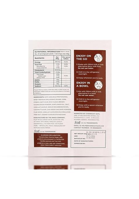 Overnight Oats 20Gm High Protein, Refined Sugar Free, Cookies & Creme, Chia Seeds, Whey Protein & More| Breakfast Cereals For Weight Management| (Cookies & Creme, Pack Of 5)