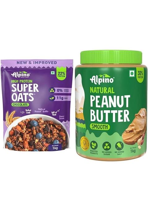 Alpino Peanut Butter Super Oats Chocolate Super Oats + Peanut Butter 1 Kg Each Combo