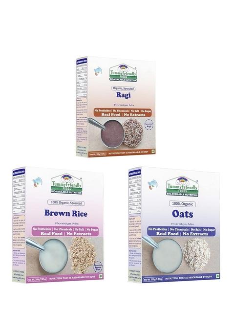 Tummy Friendly Stage1 Organic Cereal For Little Ones. Sprouted Ragi, Brown Rice, Oats. Available In Baby Trial Packs. Real Food, No Harmful Ingredients. Shelf Life 6 Months