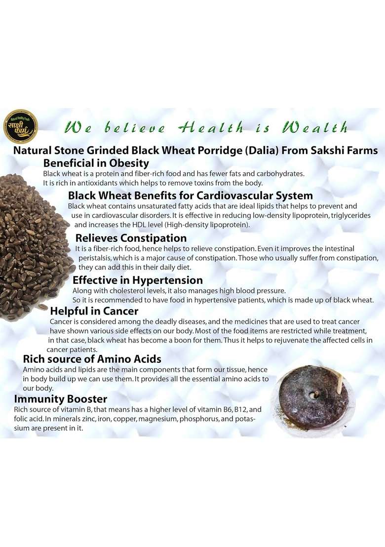 Sakshi Farms Organic Black Wheat Porridge (Daliya) 400Gm | 100% Organic & Natural | Premium & Traditional | Immunity Booster - Indya