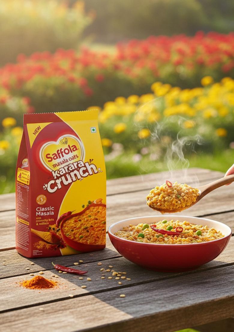 Saffola Masala Oats Karara Crunch, Tasty Evening Snack, Classic Masala With Crunchy Bits And Millets, 500G & Saffola Masala Oats | Tasty Evening Snack| Healthy Snack| Classic Masala| 500G
