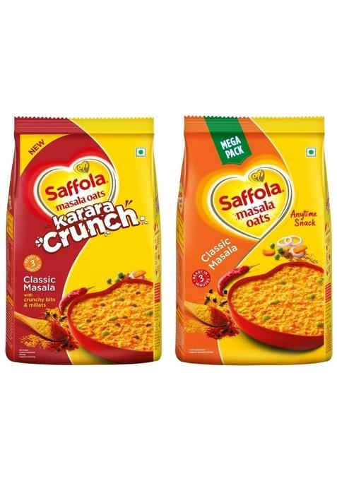 Saffola Masala Oats Karara Crunch, Tasty Evening Snack, Classic Masala With Crunchy Bits And Millets, 500G & Saffola Masala Oats | Tasty Evening Snack| Healthy Snack| Classic Masala| 500G