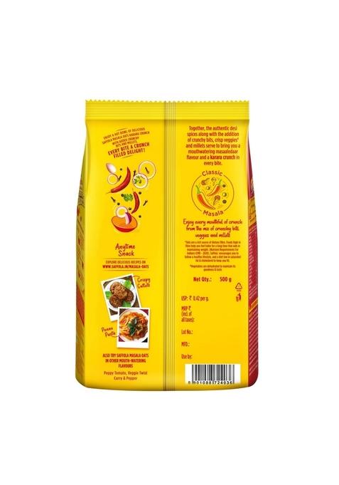 Saffola Masala Oats Karara Crunch, Tasty Evening Snack, Classic Masala With Crunchy Bits And Millets, 500G & Saffola Masala Oats | Tasty Evening Snack| Healthy Snack| Classic Masala| 500G