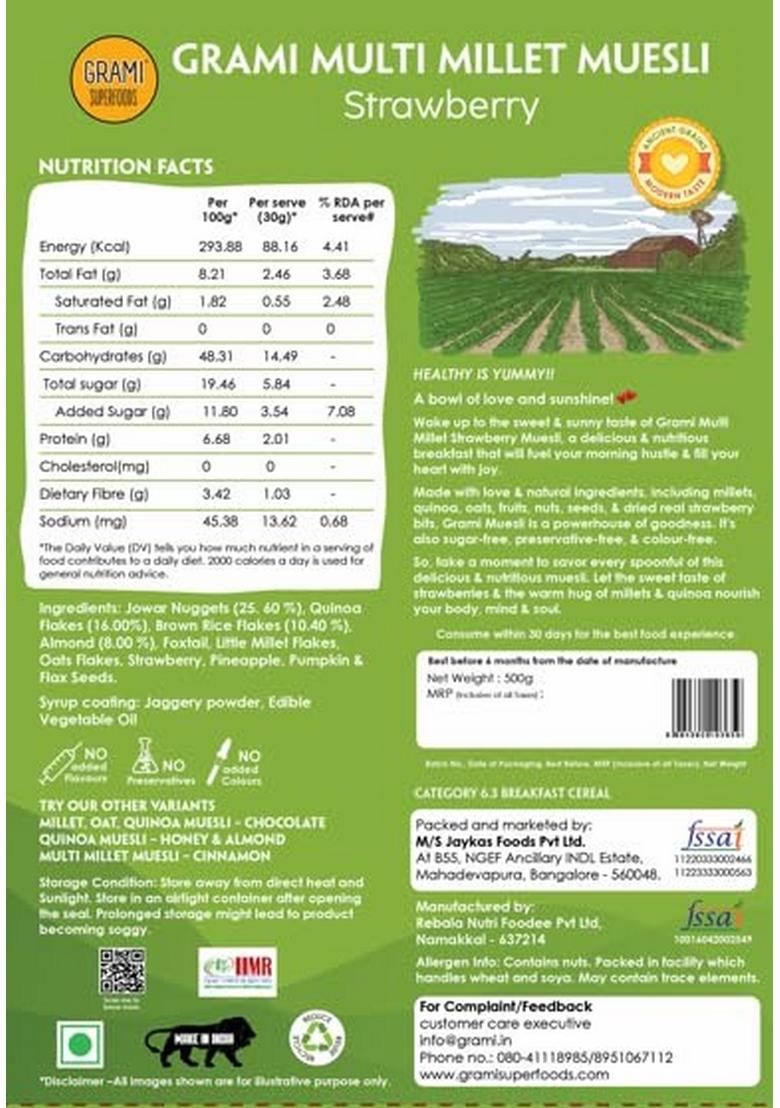 Gram Multi-Milk Cereal Strawberry Muesli 500 Gm | Flavour Breakfast Cereal Strawberry High Protein & Added Real Dried Fruits