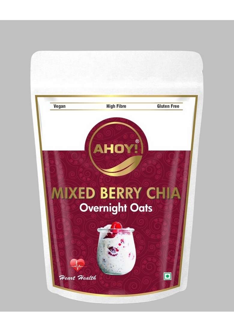 Ahoy! Overnight Oats | With Mixed Berries & Premium Chia Seeds | Vegan Oats| High Fiber| Gluten Free | High In Proteins And Fiber (200 Gm) - Indya